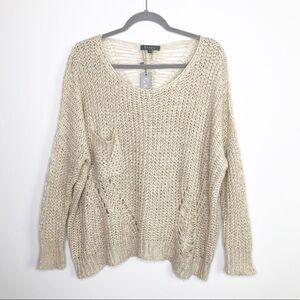 𝅺Gracia tan open knit  V- neck sweater